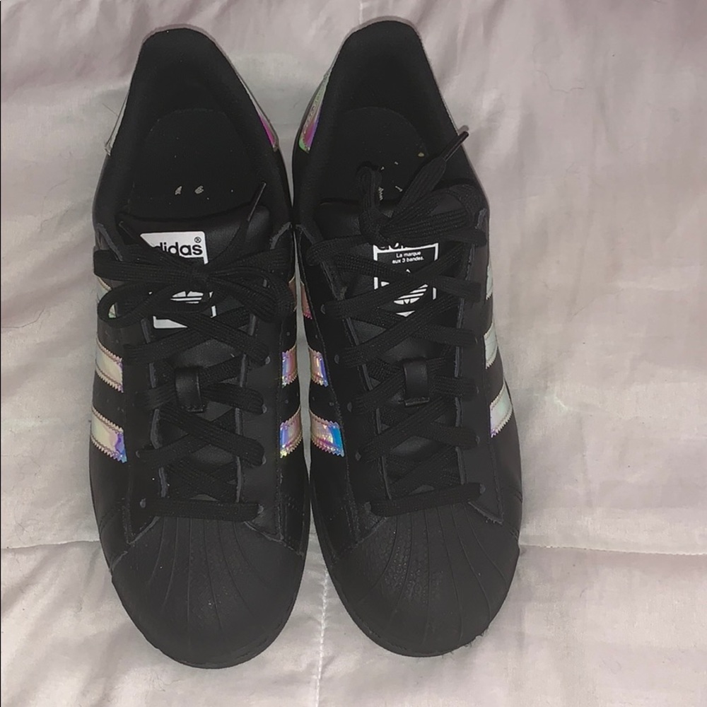 black iridescent adidas superstar